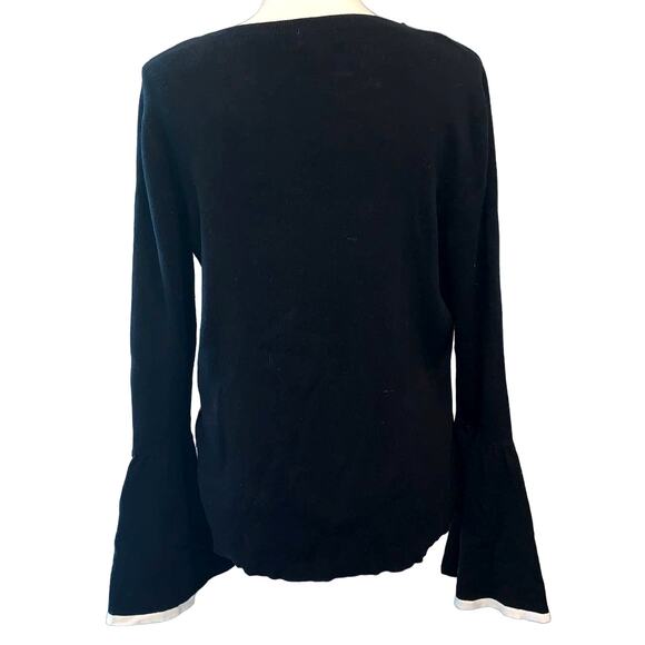 NORDSTROM Halogen Black Boat Neck Bell-Sleeve Knit Sweater Women's Medium - Picture 3 of 7